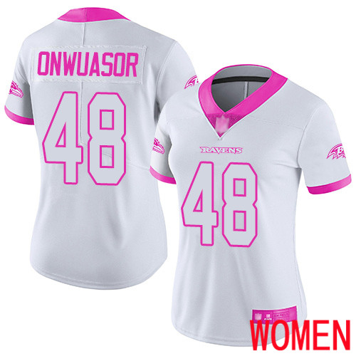 Baltimore Ravens Limited White Pink Women Patrick Onwuasor Jersey NFL Football #48 Rush Fashion->women nfl jersey->Women Jersey